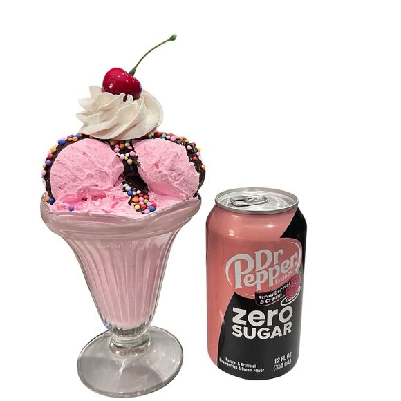 Faux Fake Ice Cream Sundae Parfait Food Display Heavy Glass Dish Realistic Decor - Picture 7 of 7